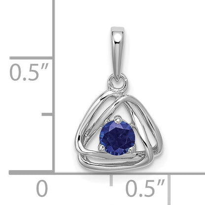 14k White Gold 4mm Round September/Lab Created Sapphire Triangle Pendant