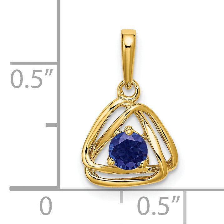14k 4mm Round September/Lab Created Sapphire Triangle Pendant