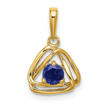 14k 4mm Round September/Lab Created Sapphire Triangle Pendant