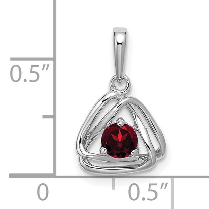14k White Gold 4mm Round January/Garnet Triangle Pendant