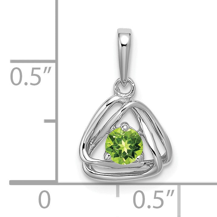 14k White Gold 4mm Round August/Peridot Triangle Pendant