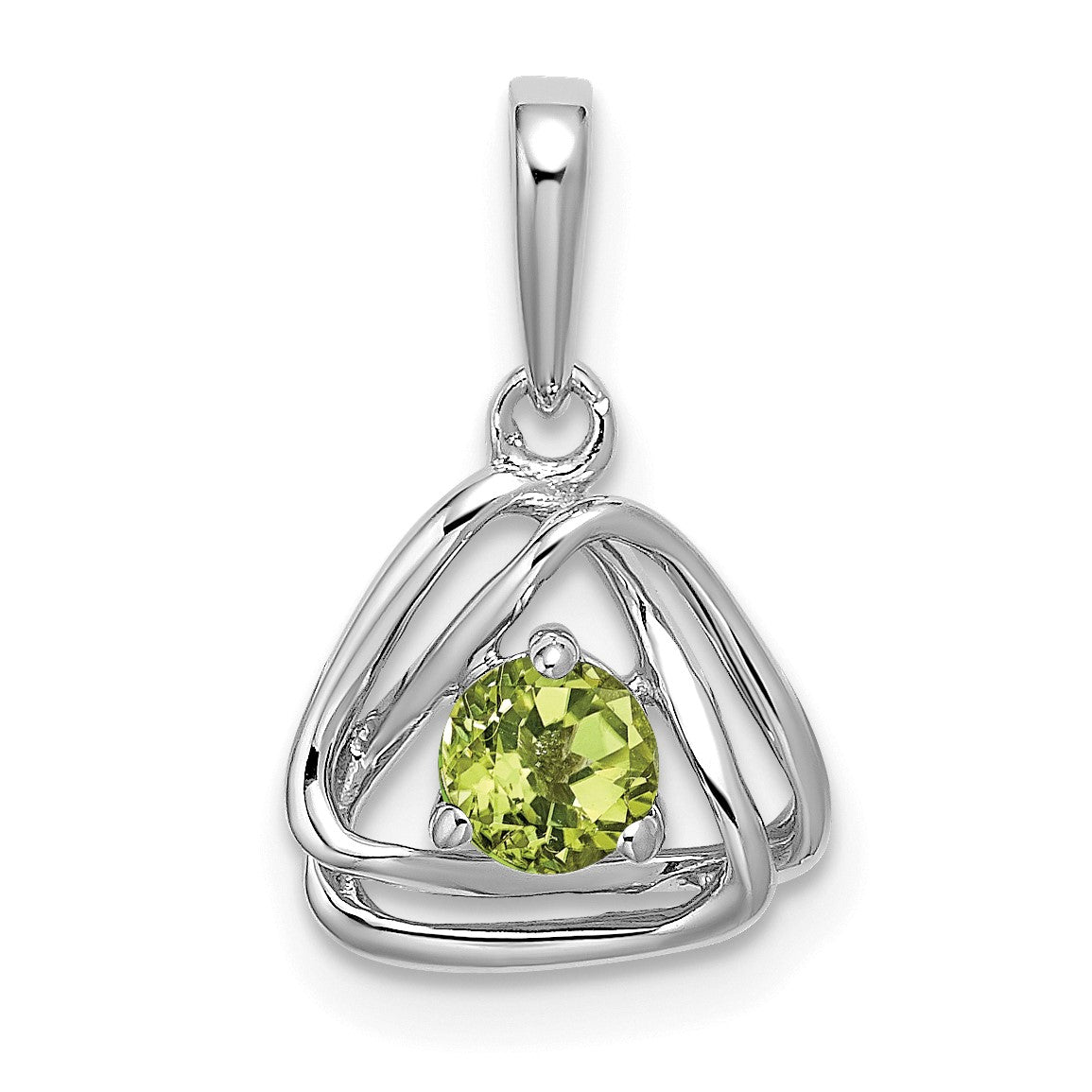 14k White Gold 4mm Round August/Peridot Triangle Pendant