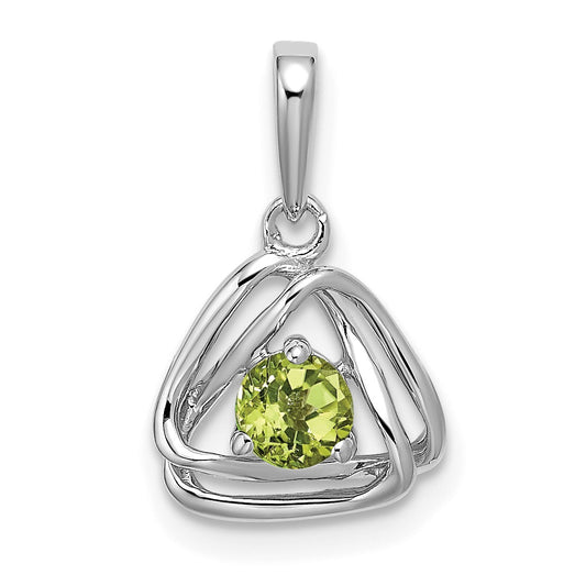 14k White Gold 4mm Round August/Peridot Triangle Pendant