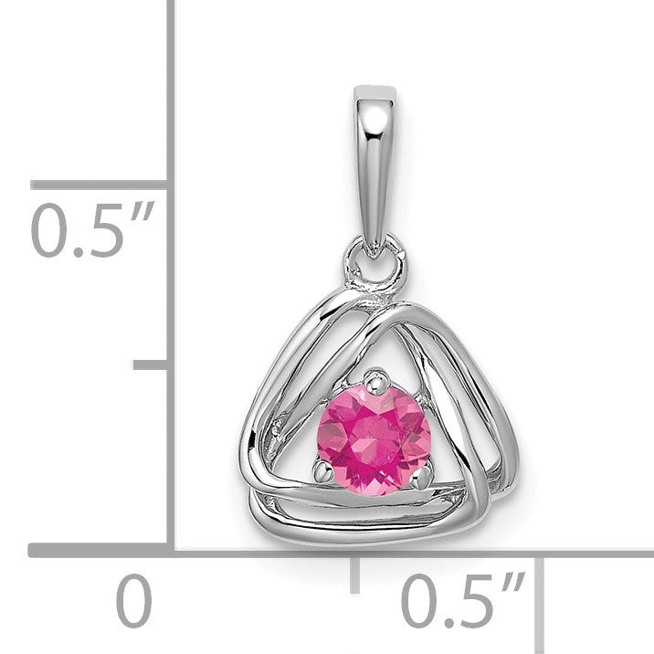 14k White Gold 4mm Round October/Pink Tourmaline Triangle Pendant