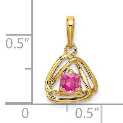 14k 4mm Round October/Pink Tourmaline Triangle Pendant