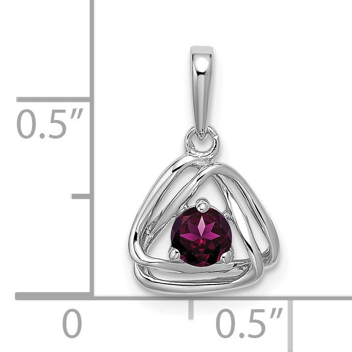 14k White Gold 4mm Round June/Rhodolite Garnet Triangle Pendant