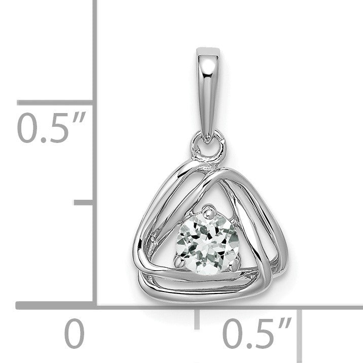 14k White Gold 4mm Round April/White Topaz Triangle Pendant