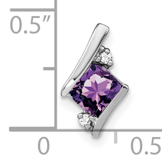 14k White Gold 7mm Cushion February/Amethyst and Diamond Chain Slide