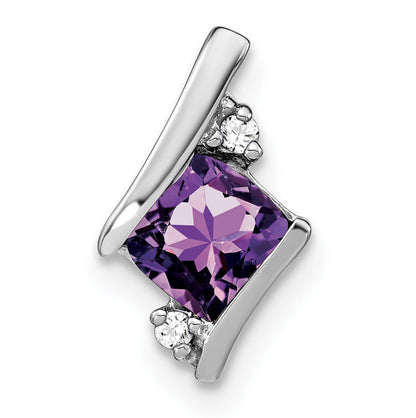 14k White Gold 7mm Cushion February/Amethyst and Diamond Chain Slide