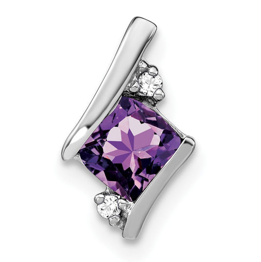 14k White Gold 7mm Cushion February/Amethyst and Diamond Chain Slide