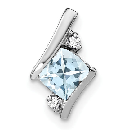14k White Gold 7mm Cushion March/Aquamarine and Diamond Chain Slide