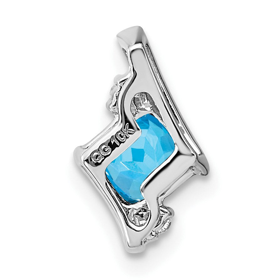 Sterling Silver Antique Cushion Blue Topaz and Diamond Pendant
