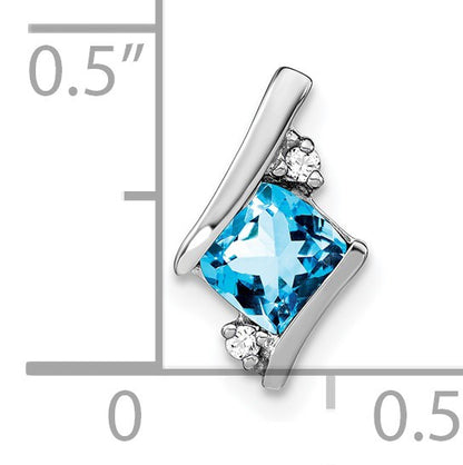 Sterling Silver Antique Cushion Blue Topaz and Diamond Pendant
