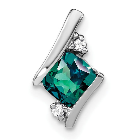 14k White Gold 7mm Cushion June/Lab Created Alexandrite and Diamond Chain Slide