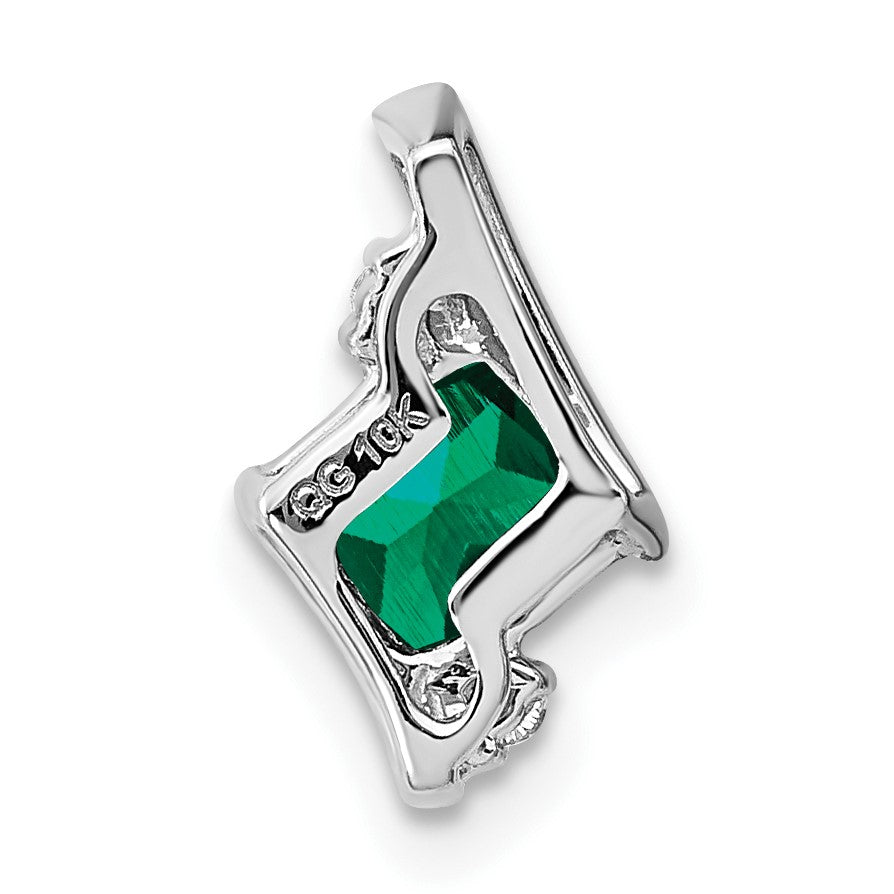 Sterling Silver Antique Cushion Cr. Emerald and Diamond Pendant