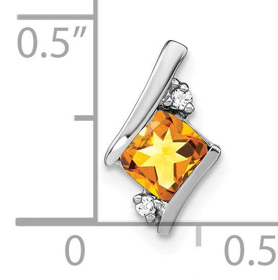14k White Gold 7mm Cushion November/Citrine and Diamond Chain Slide