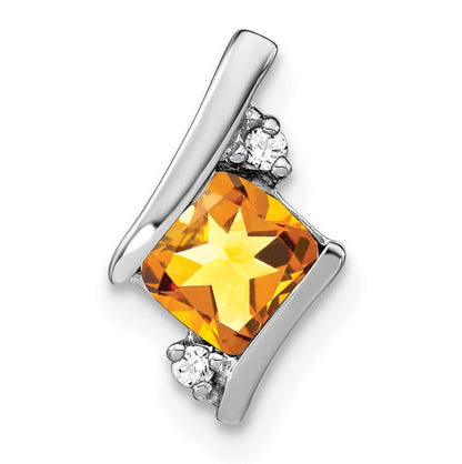 14k White Gold 7mm Cushion November/Citrine and Diamond Chain Slide