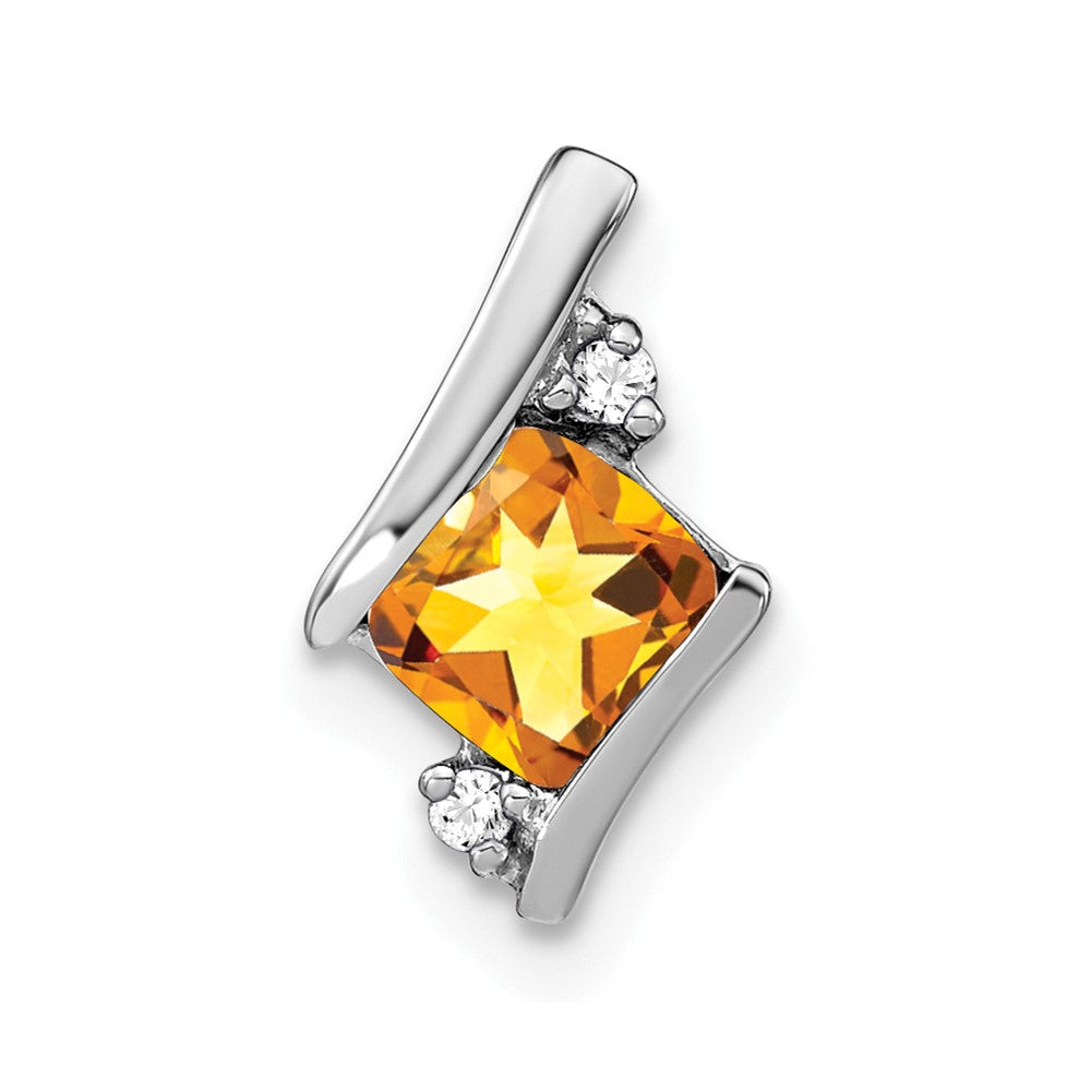 14K White Gold  Cushion Citrine and Diamond Chain Slide