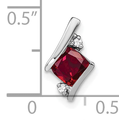 14k White Gold 7mm Cushion July/Lab Created Ruby and Diamond Chain Slide