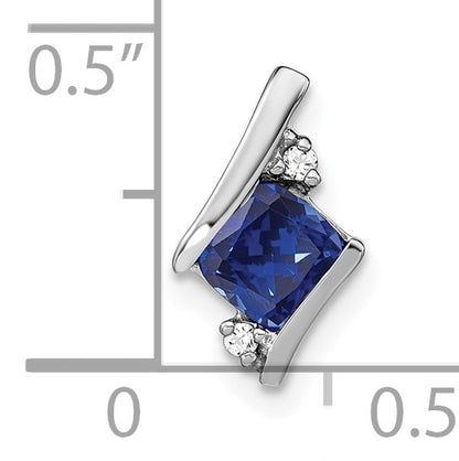 14k White Gold 7mm Cushion September/Lab Created Sapphire and Diamond Chain Slide