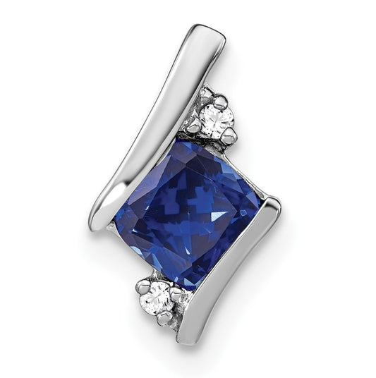 14k White Gold 7mm Cushion September/Lab Created Sapphire and Diamond Chain Slide