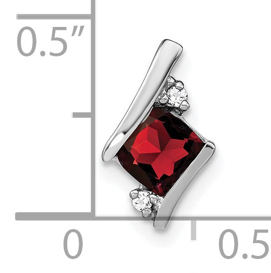 14k White Gold 7mm Cushion January/Garnet and Diamond Chain Slide