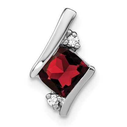 14k White Gold 7mm Cushion January/Garnet and Diamond Chain Slide