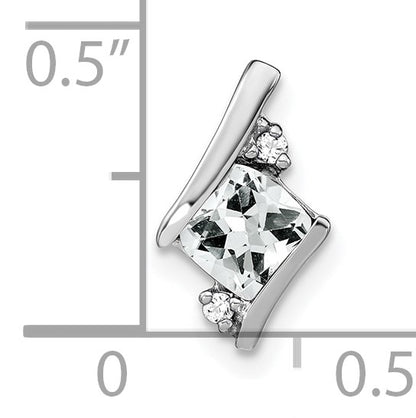 14k White Gold 7mm Cushion April/White Topaz and Diamond Chain Slide