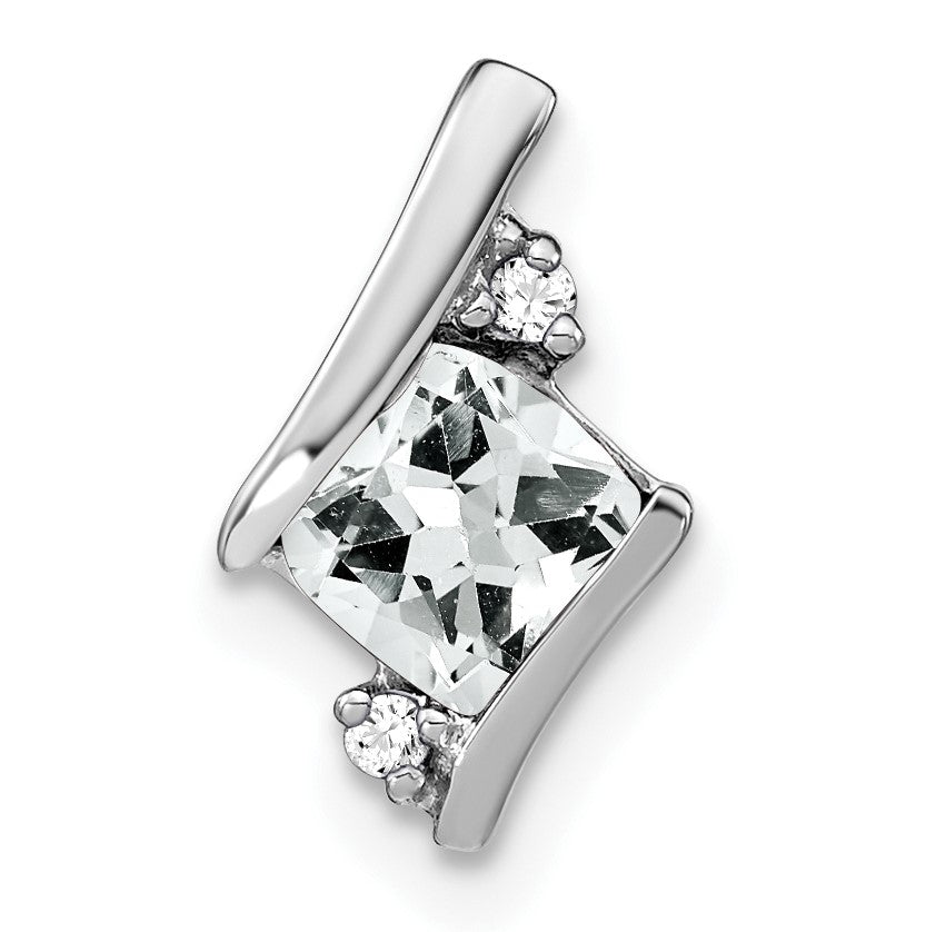 14k White Gold 7mm Cushion April/White Topaz and Diamond Chain Slide