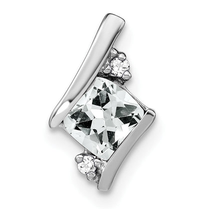 14k White Gold 7mm Cushion April/White Topaz and Diamond Chain Slide