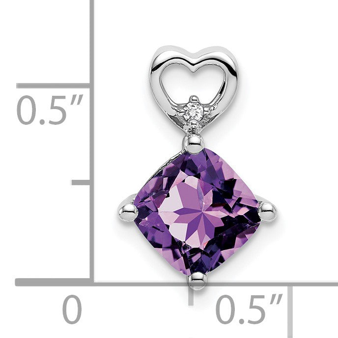 14k White Gold 7mm Cushion February/Amethyst and Diamond Heart Chain Slide