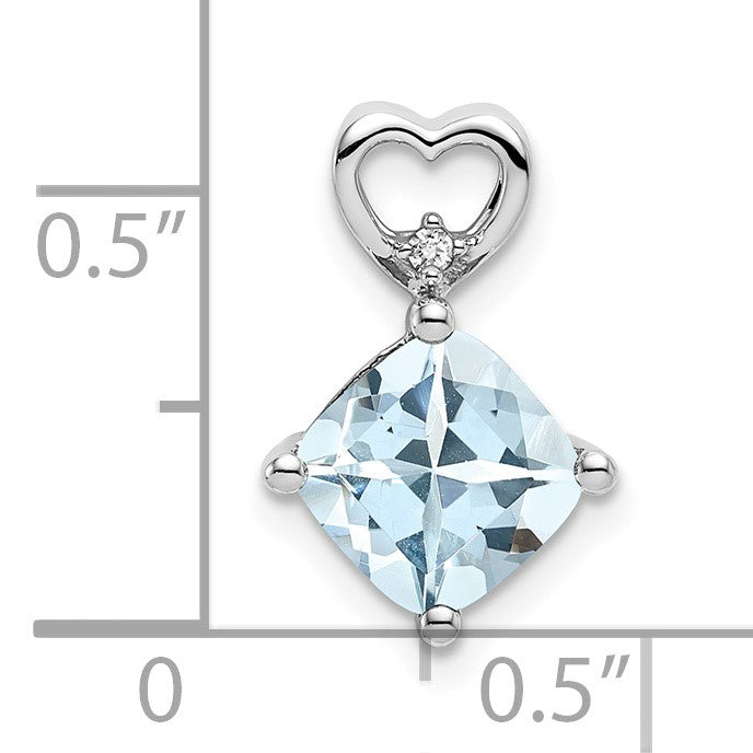 14k White Gold 7mm Cushion March/Aquamarine and Diamond Heart Chain Slide