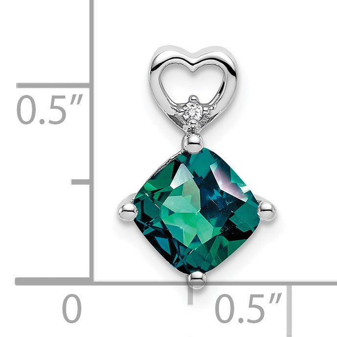 14k White Gold 7mm Cushion June/Lab Created Alexandrite and Diamond Heart Chain Slide
