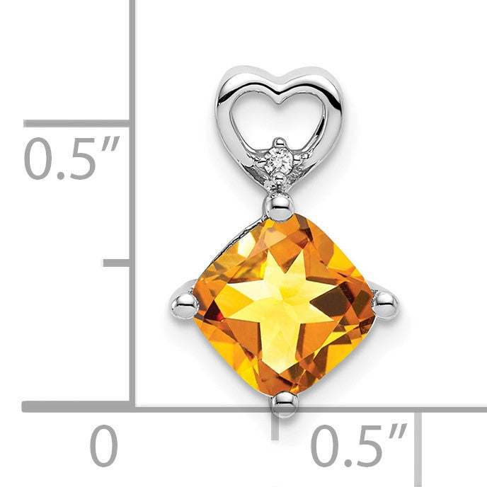 14k White Gold 7mm Cushion November/Citrine and Diamond Heart Chain Slide