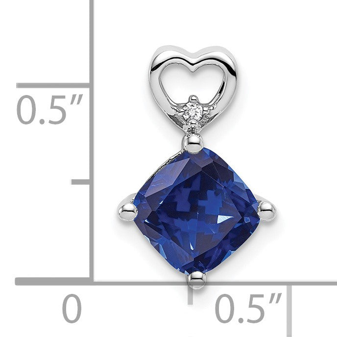14k White Gold 7mm Cushion September/Lab Created Sapphire and Diamond Heart Chain Slide