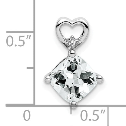 14k White Gold 7mm Cushion April/White Topaz and Diamond Heart Chain Slide