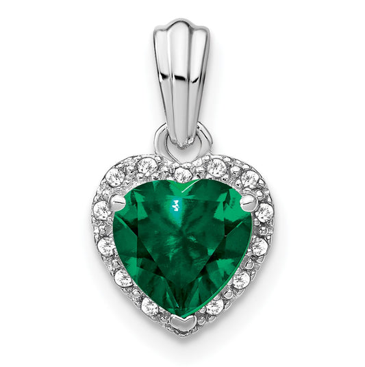 Sterling Silver Rhodium-plated Created Emerald and Diamond Pendant