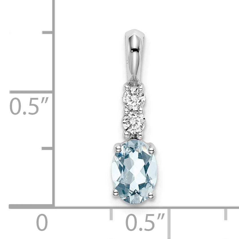 14k White Gold 7x5 Oval March/Aquamarine and Diamond Pendant