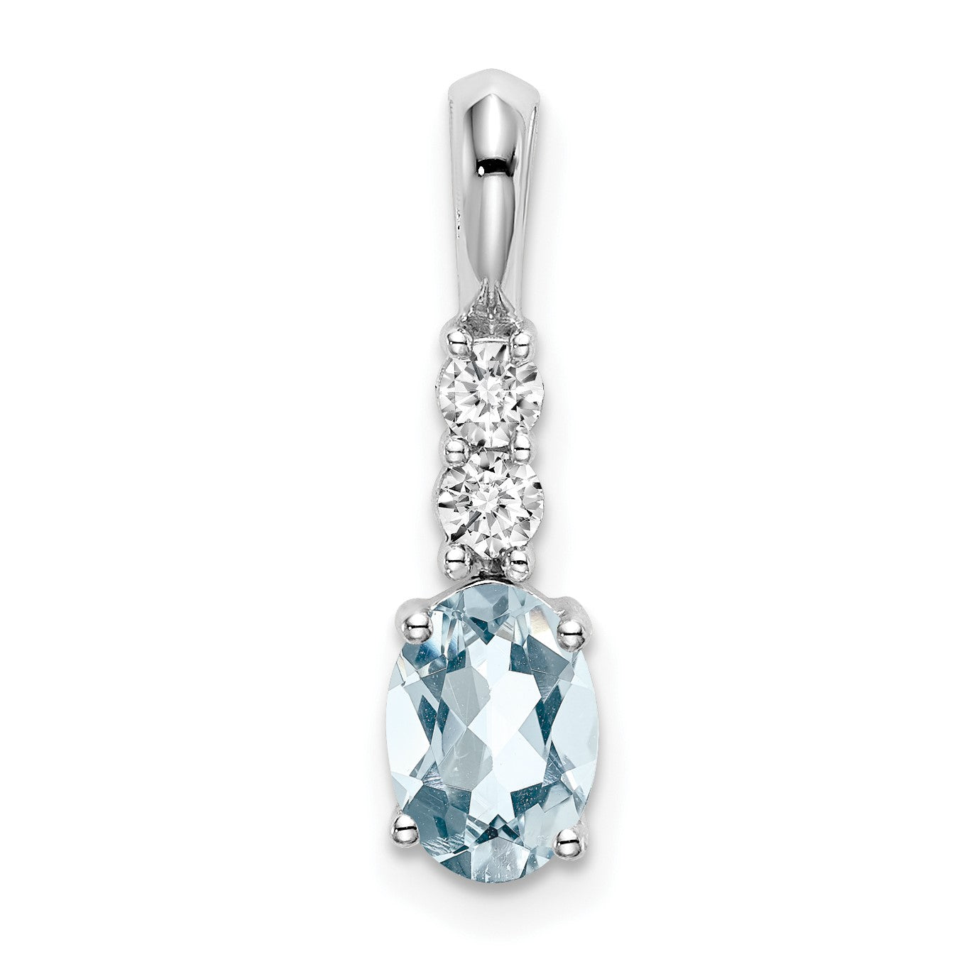 14k White Gold 7x5 Oval March/Aquamarine and Diamond Pendant