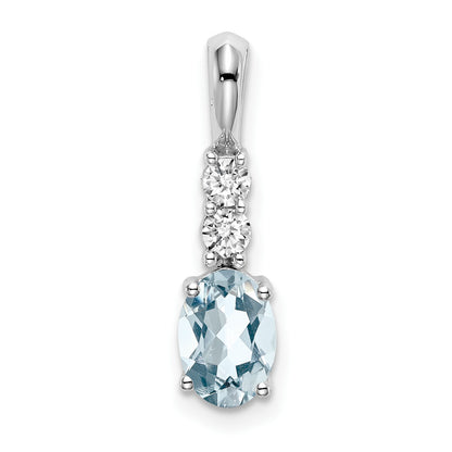 14k White Gold 7x5 Oval March/Aquamarine and Diamond Pendant