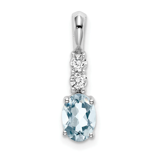 14k White Gold 7x5 Oval March/Aquamarine and Diamond Pendant