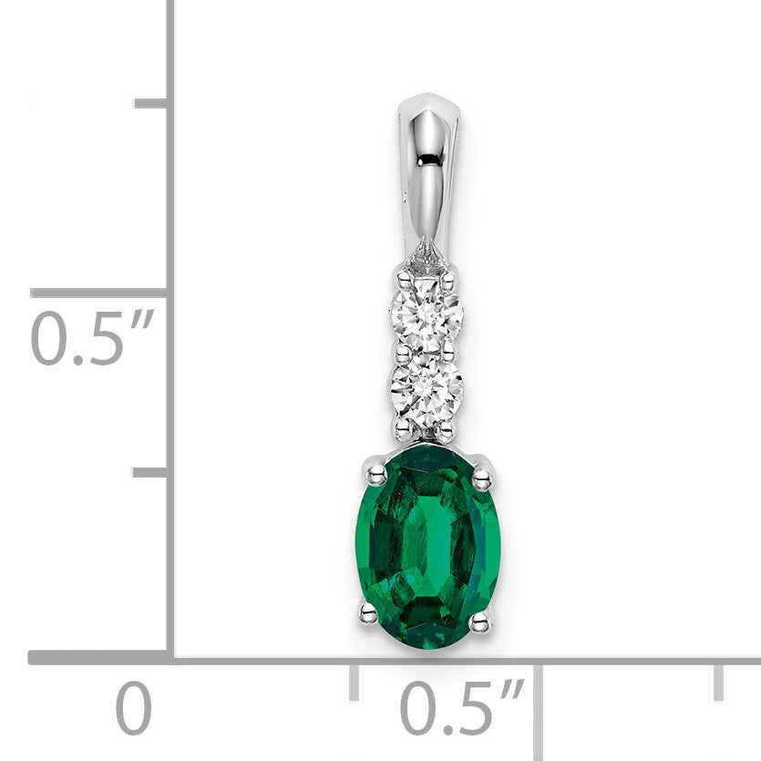 14k White Gold 7x5 Oval May/Lab Created Emerald and Diamond Pendant