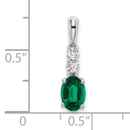 14k White Gold 7x5 Oval May/Lab Created Emerald and Diamond Pendant