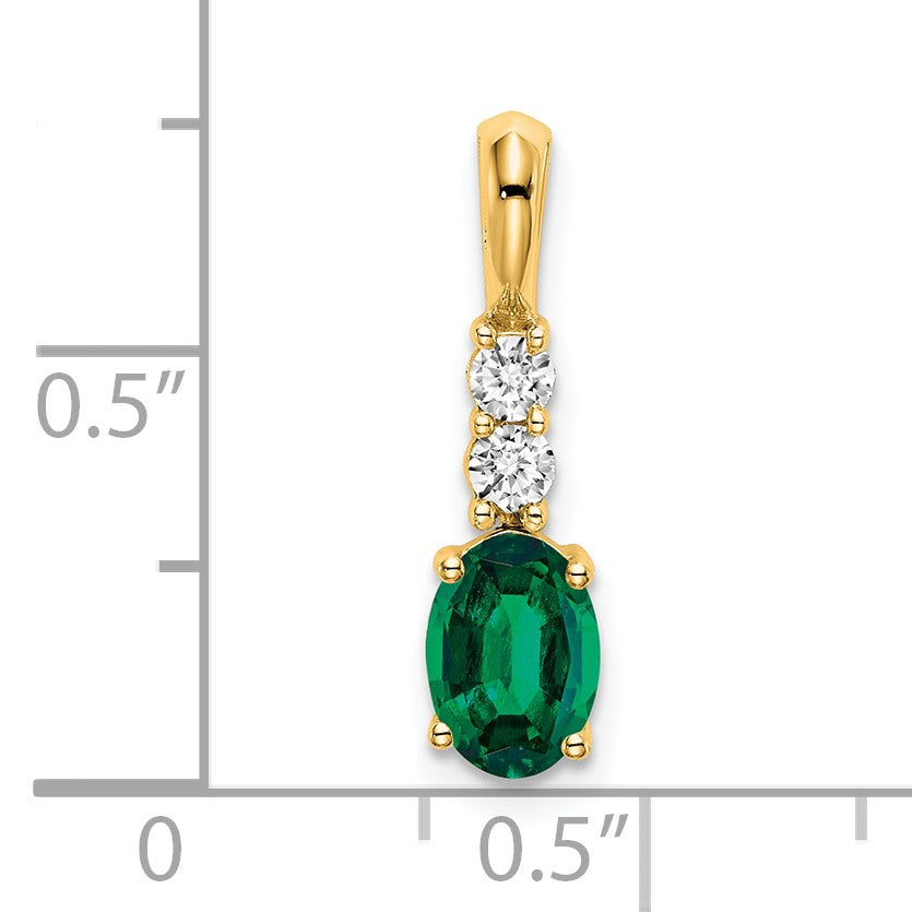14K 7x5 Oval May/Lab Created Emerald and Diamond Pendant