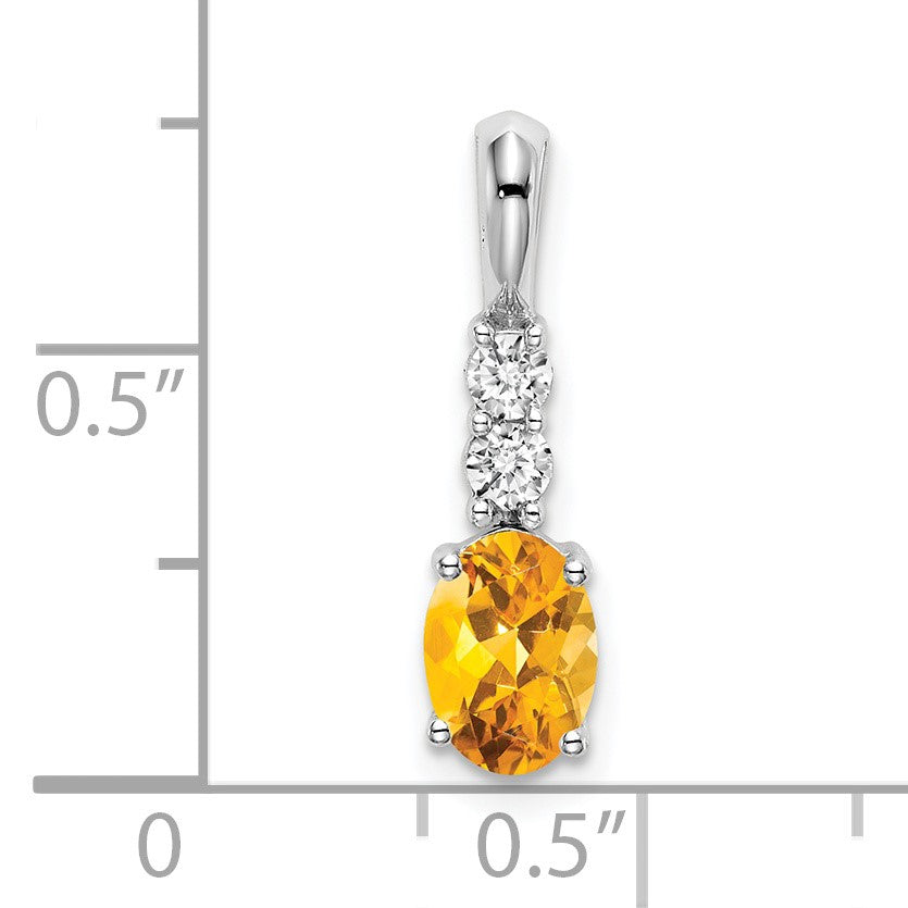 14k White Gold 7x5 Oval November/Citrine and Diamond Pendant