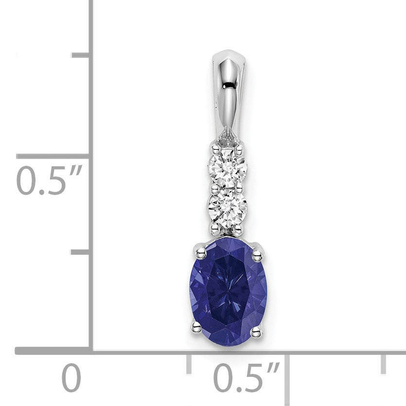 14k White Gold 7x5 Oval September/Lab Created Sapphire and Diamond Pendant