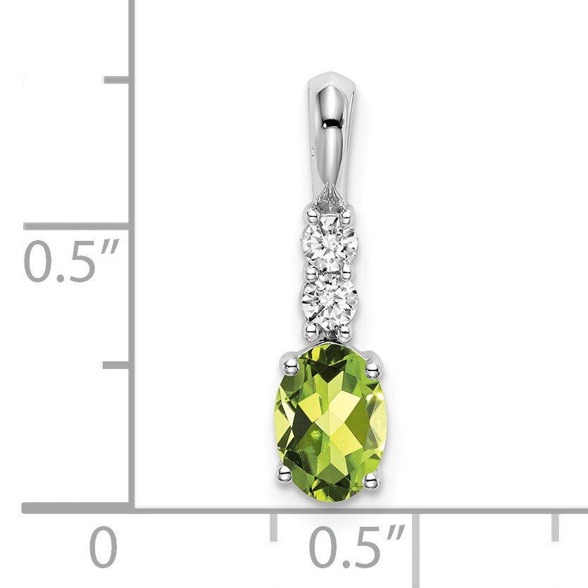 14k White Gold 7x5 Oval August/Peridot and Diamond Pendant