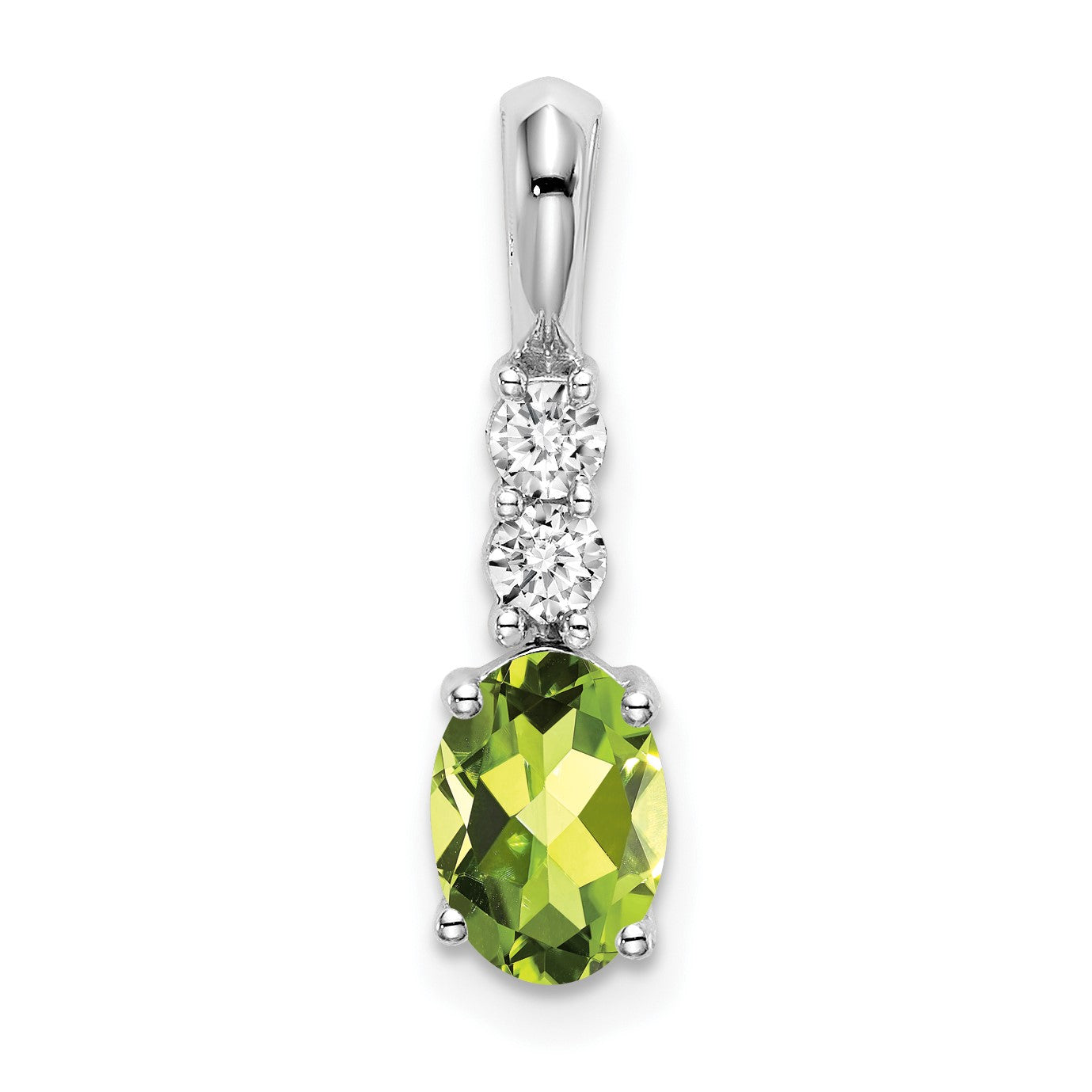 14k White Gold 7x5 Oval August/Peridot and Diamond Pendant