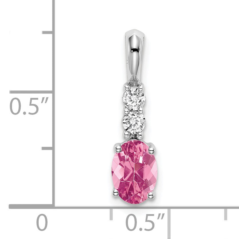 14k White Gold 7x5 Oval October/Pink Tourmaline and Diamond Pendant