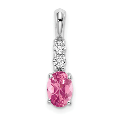 14k White Gold 7x5 Oval October/Pink Tourmaline and Diamond Pendant